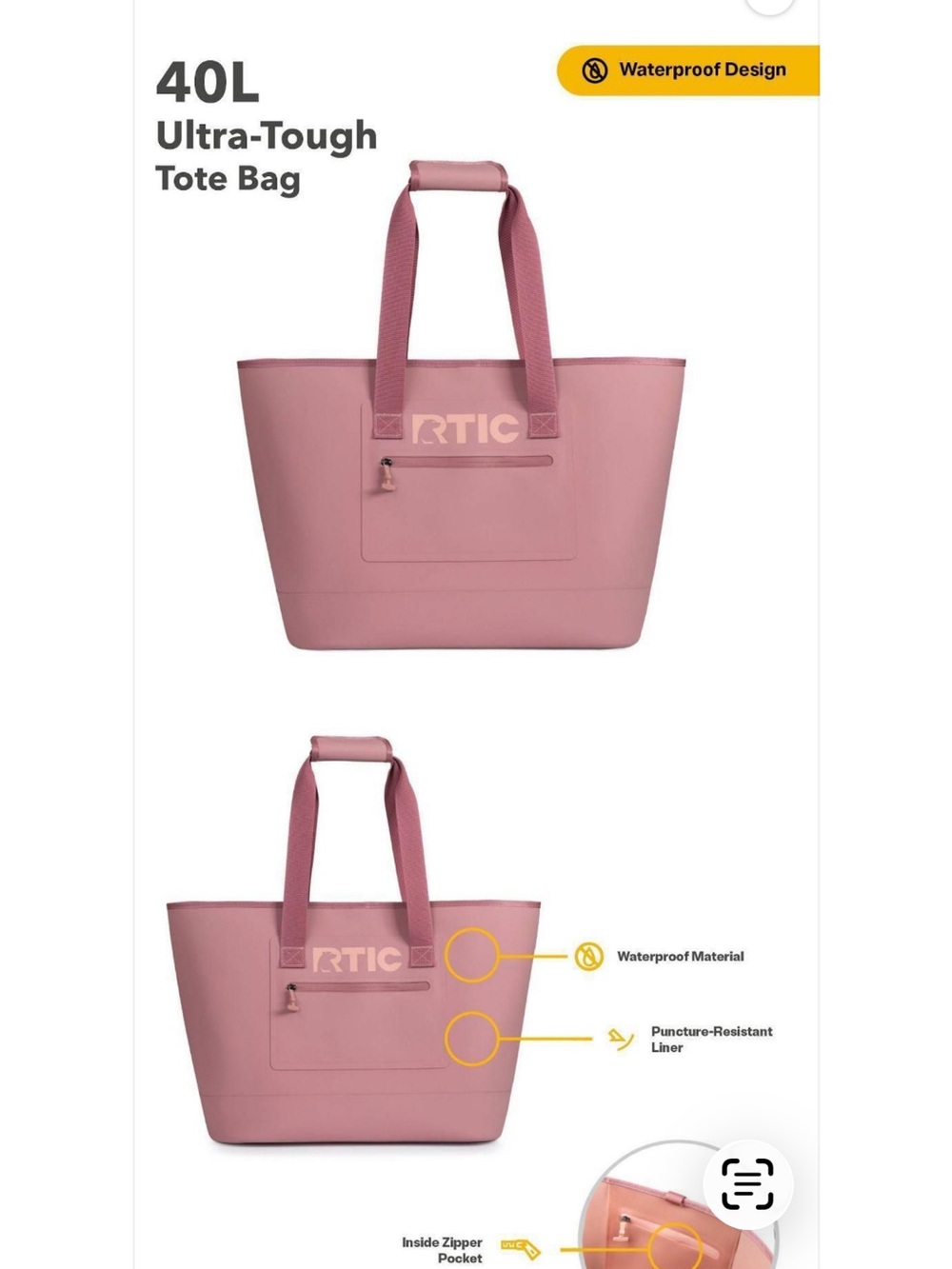 RTIC 40L Women's Ultra-Tough Tote Bag - Dusty Rose